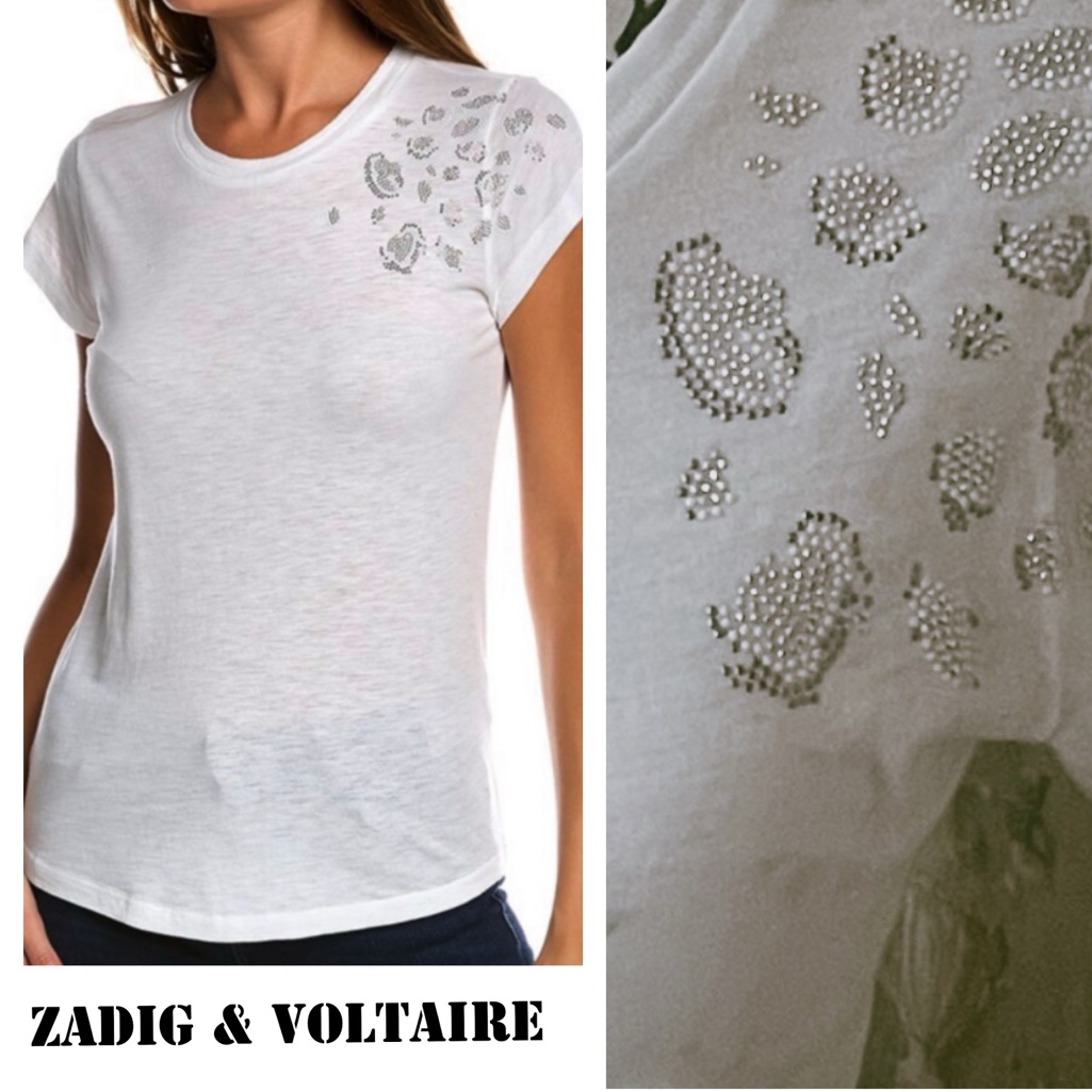 Zadig And Voltaire Skinny Leo Strauss Silver Sequin Tee Large Xs